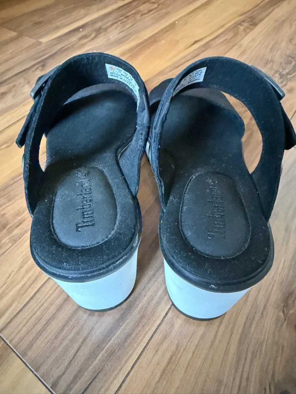 Timberland Koralyn Black Suede Two-Strap Platform Sandals